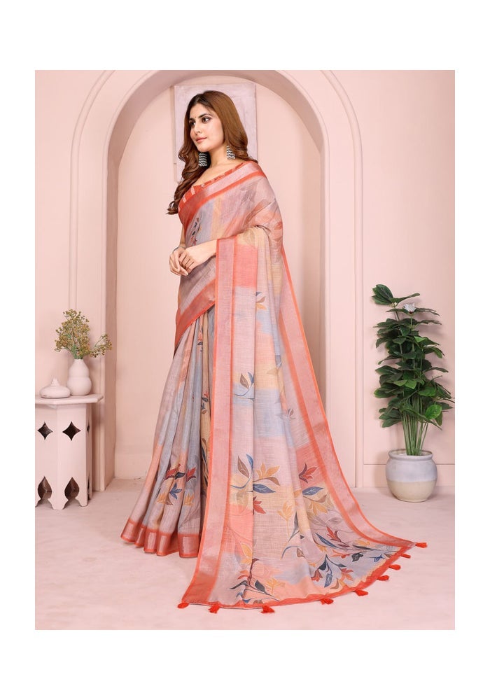 Malishka Export Linen Cotton Grey Saree for Women - Image 3
